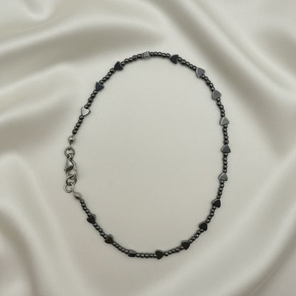 Polished Hematite Heart Ankle Bracelet • Summer Vacation Jewelry • Plus Size Available