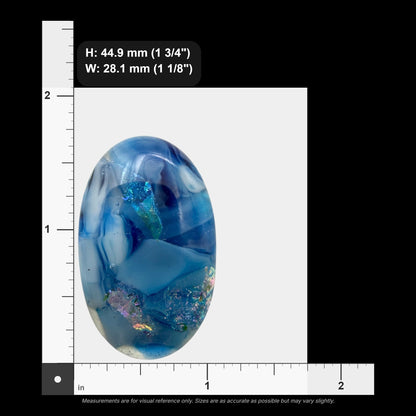 SunshineBeads blue dichroic glass cabochon with iridescent sparkle and layered depth for artisan jewelry making.