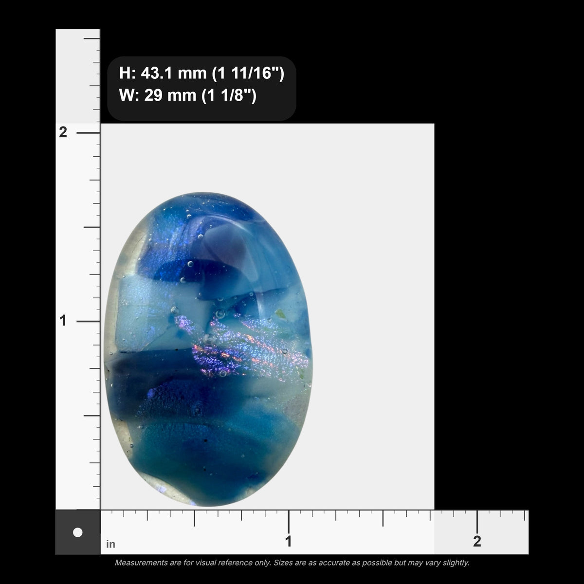 SunshineBeads oval blue dichroic glass cabochon with iridescent sparkle and flat back for jewelry making