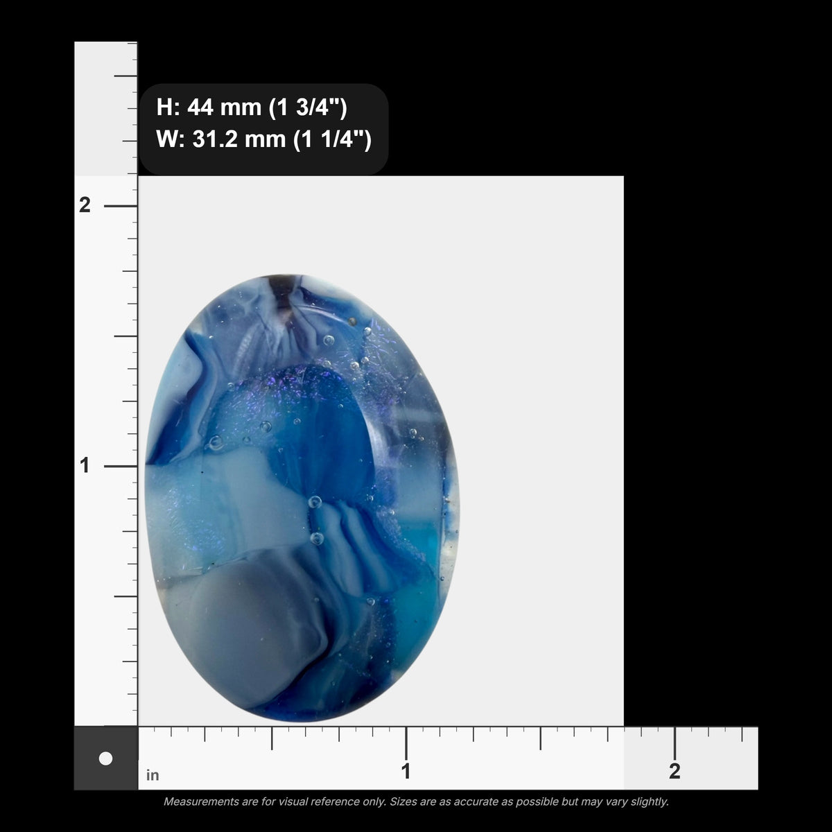SunshineBeads blue dichroic glass cabochon with iridescent swirls and a domed surface for jewelry making