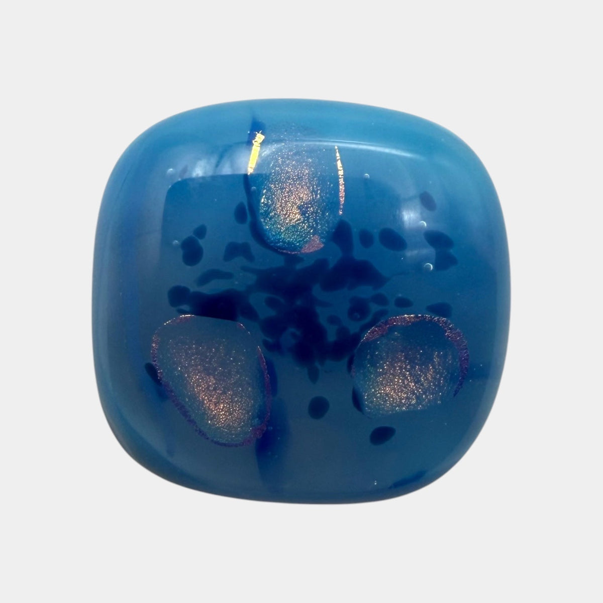 SunshineBeads blue dichroic glass cabochon with iridescent spots, flatback fused glass for artisan jewelry making