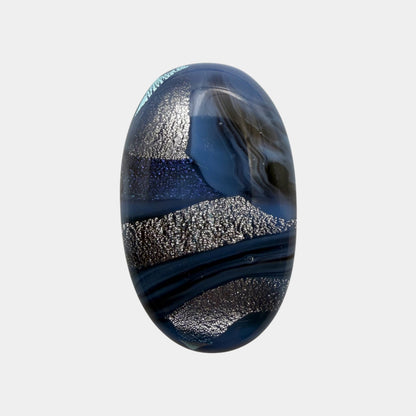 SunshineBeads oval blue dichroic glass cabochon with iridescent silver metallic patterns for jewelry making